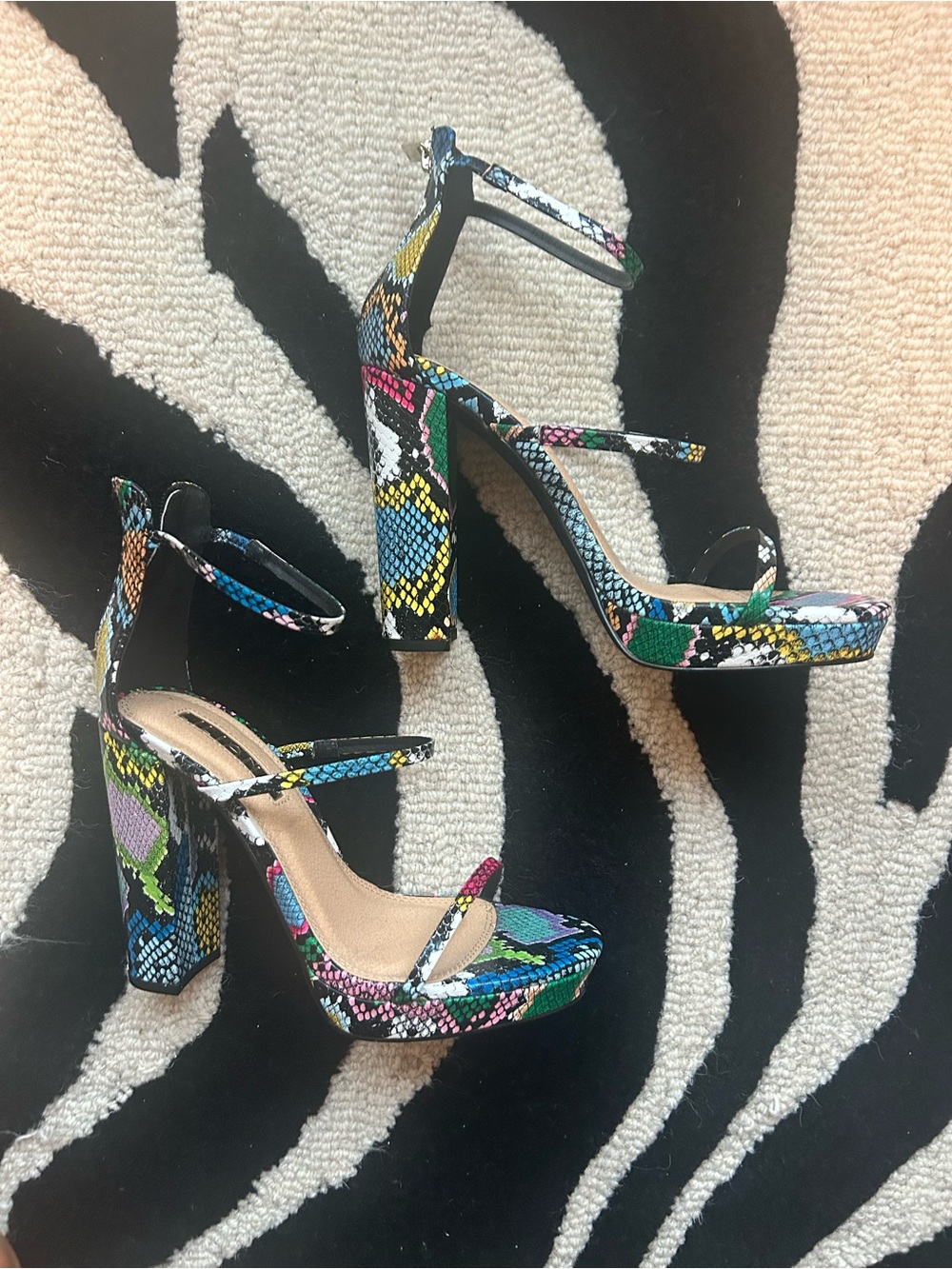 Liliana Multicolor Snake-Print Platform Heel Sandals